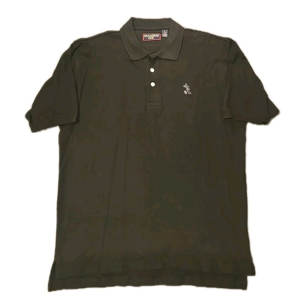 Disney Mickey Mouse Mens XL Polo Shirt Black Short Sleeve Paradigm Cotton Pique